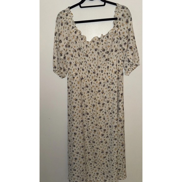 H&M Womens Casual Dress Sz XL White Floral Print Off Shoulder 1/3Balloon Sleeve - Picture 7 of 11